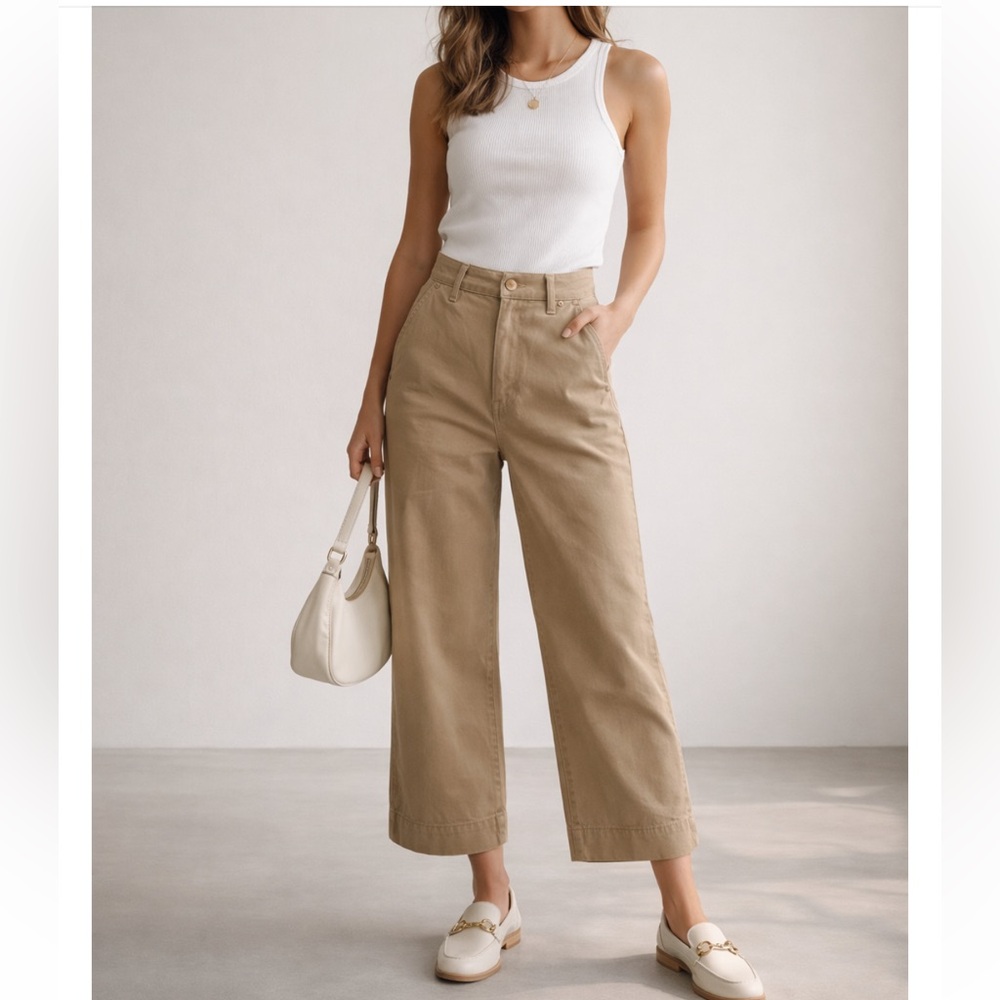 J. Crew Tan Wide-Leg High-Rise Cotton Pants chino